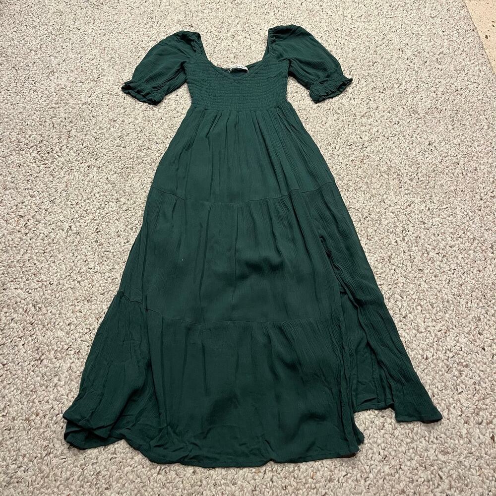 Abercrombie & Fitch Smocked Midi Dress XS Dark Green Party Holiday Casual